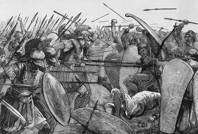 Espartanos se engajam em batalha