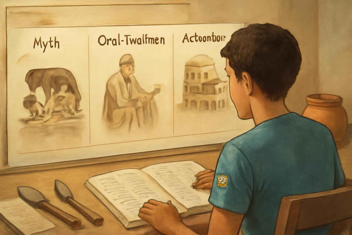 Como diferenciar mito fundador, tradição oral e evidência arqueológica em trabalhos e provas sobre Roma sem misturar narrativa, memória e história