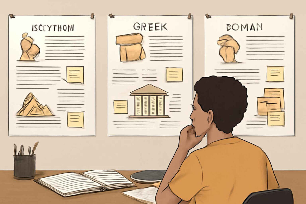 Como escolher entre mitologia egípcia, grega e romana para prova, redação ou seminário sem confundir função, símbolos e contexto