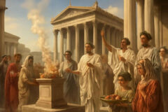 O que foi a religião romana e como ela organizava a vida pública, a família e o poder em Roma Antiga